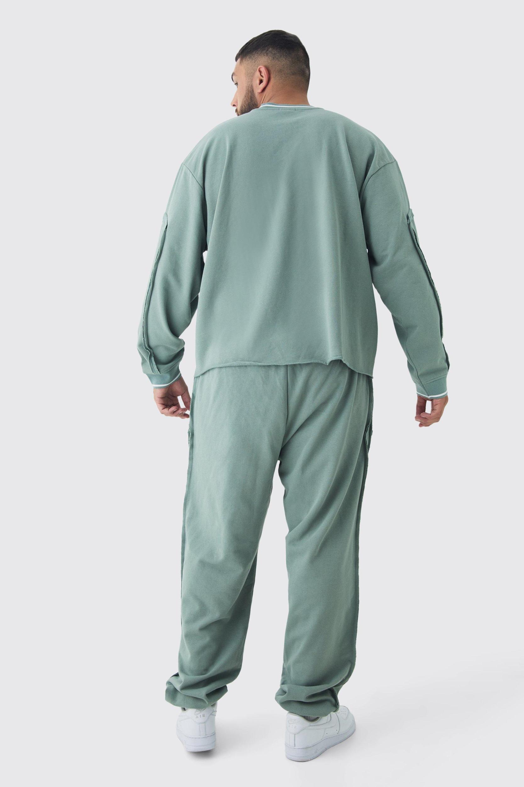 Plus Oversized Boxy Sports Rib Sweatshirt Tracksuit | boohooMAN USA Product Image