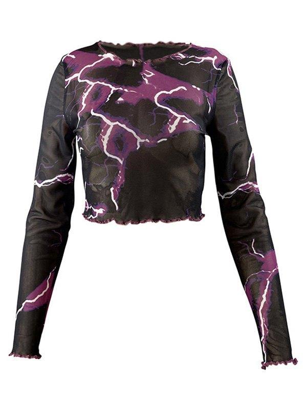 Mesh Long Sleeve Lightning Crop Top Product Image