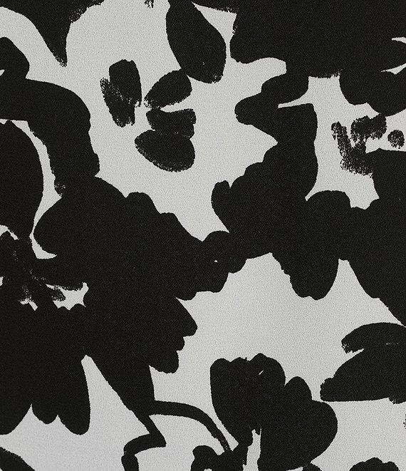 Slim Factor By Investments Black/White Ink Stroked Floral Print Kara Boat Neck 3/4 Tiered Sleeve Top Product Image