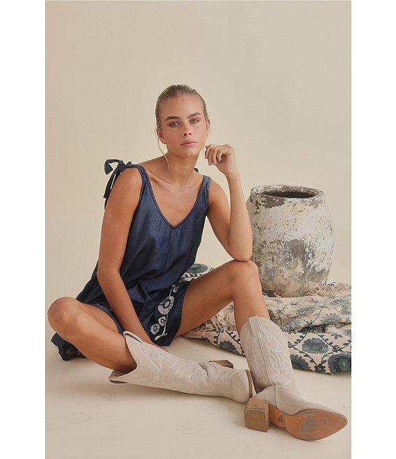 Talisman Temple V-Neck Sleeveless Floral Embroidered Mini Romper Product Image