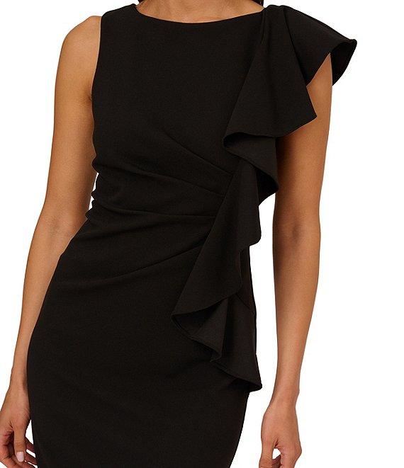 Adrianna Papell Stretch Boat Neck Sleeveless Sheath Side Ruffle Sheath Dress Product Image