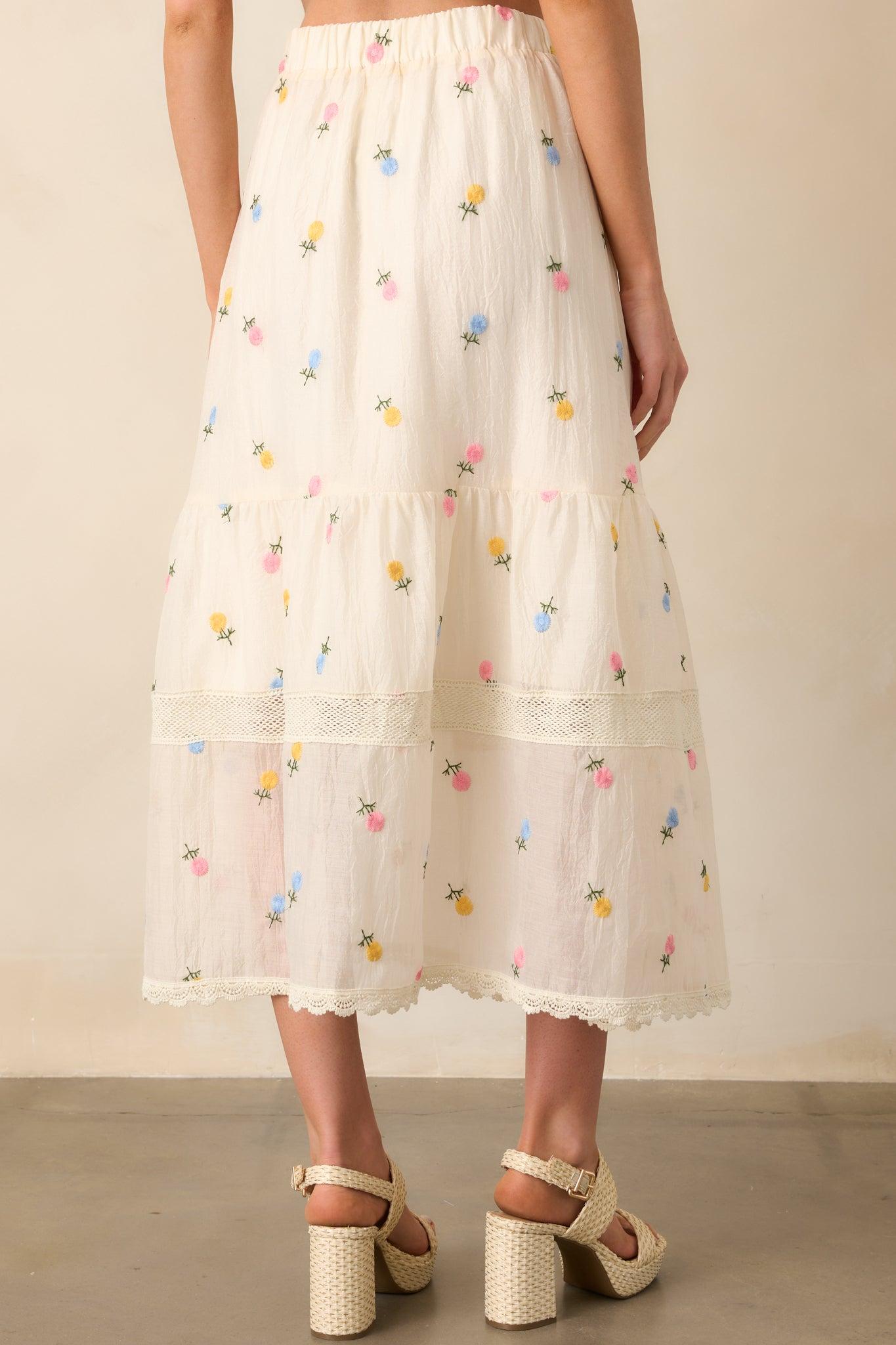 Something Like Magic Ivory Floral Embroidered Maxi Skirt Product Image