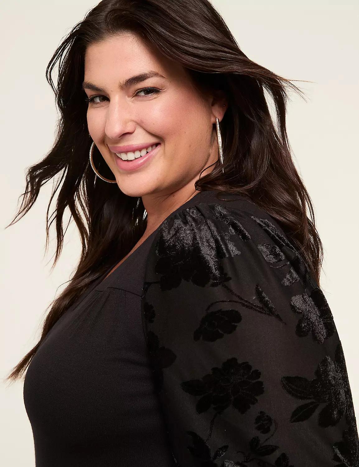 Mesh-Sleeve Pleat-Front Top Product Image