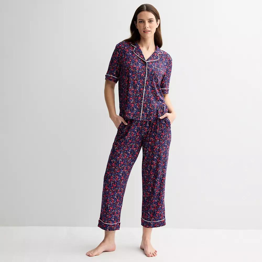 Women's Draper James 2-Piece Cozy Elbow Sleeve Notch Pajama Top and Pajama Pants Set,  Product Image