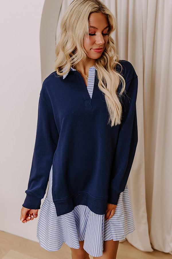 Preppy Charm Stripe Mini Dress in Navy Product Image