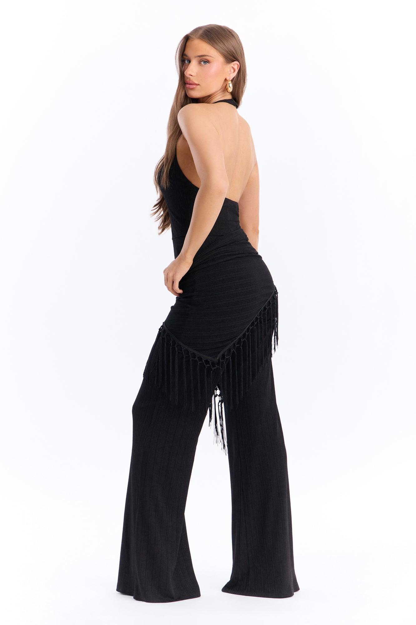 Too Chic Jumpsuit And Waist Scarf Set - Black Female Product Image