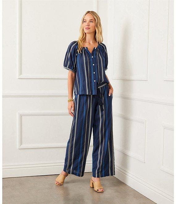 Karen Kane Petite Size Embroidered High Rise Pull-On Wide Leg Cropped Pants Product Image