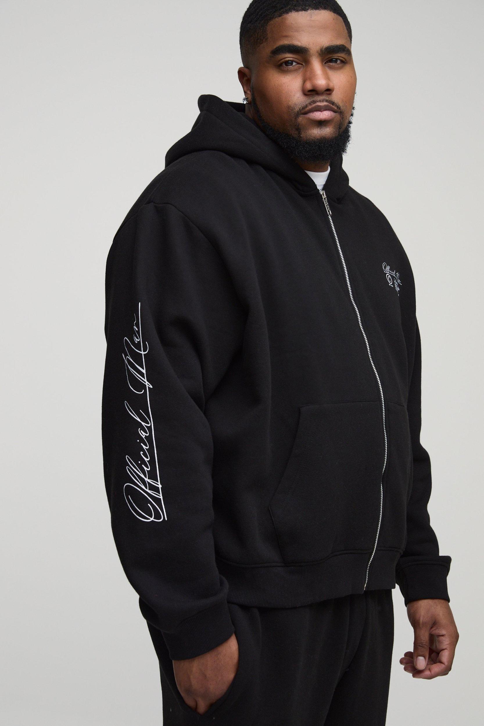Plus Oversized Boxy Official Man Zip Hooded Tracksuit | boohooMAN USA Product Image