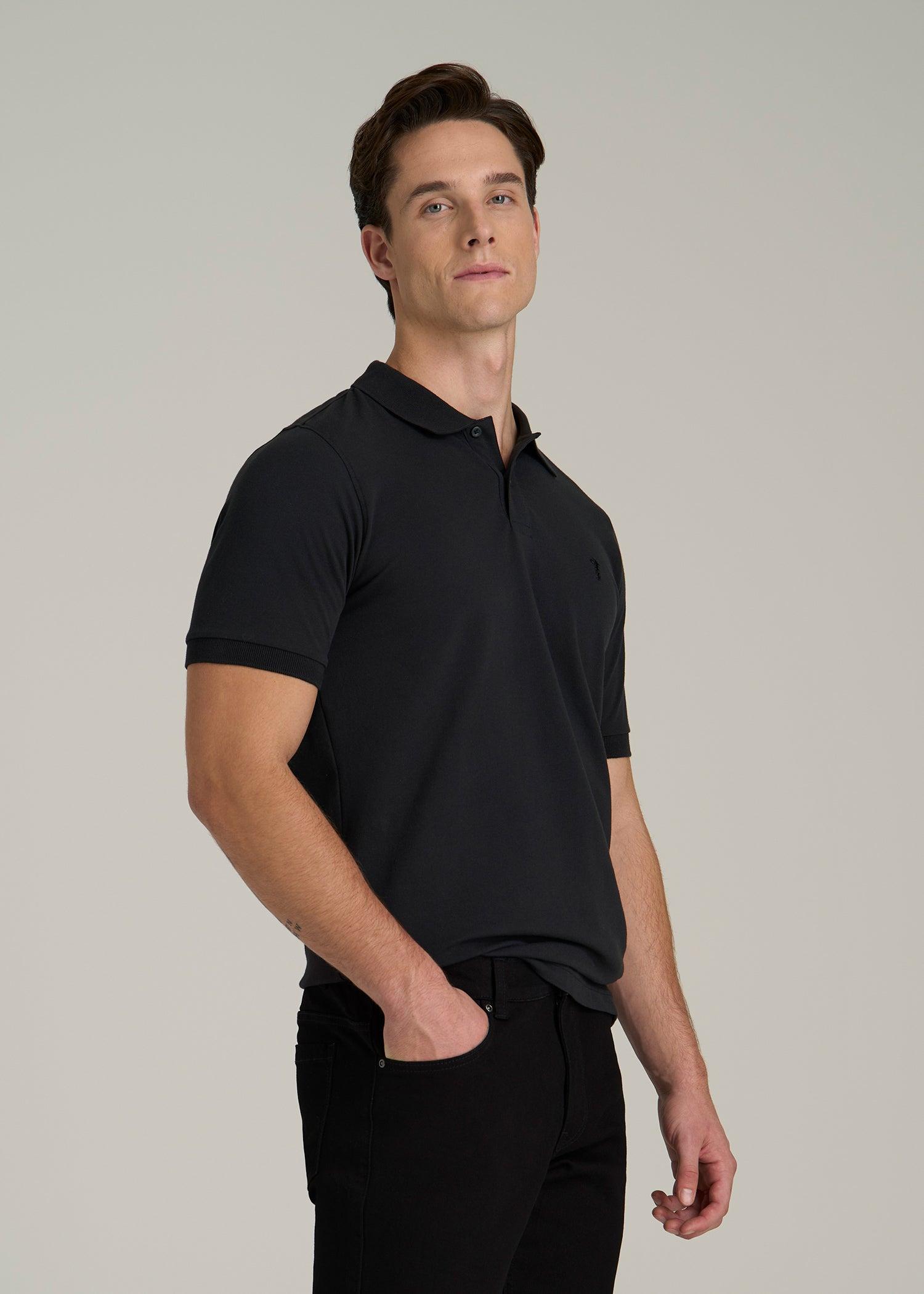 Classic Polo with Embroidered Logo for Tall Men in Black Male Product Image