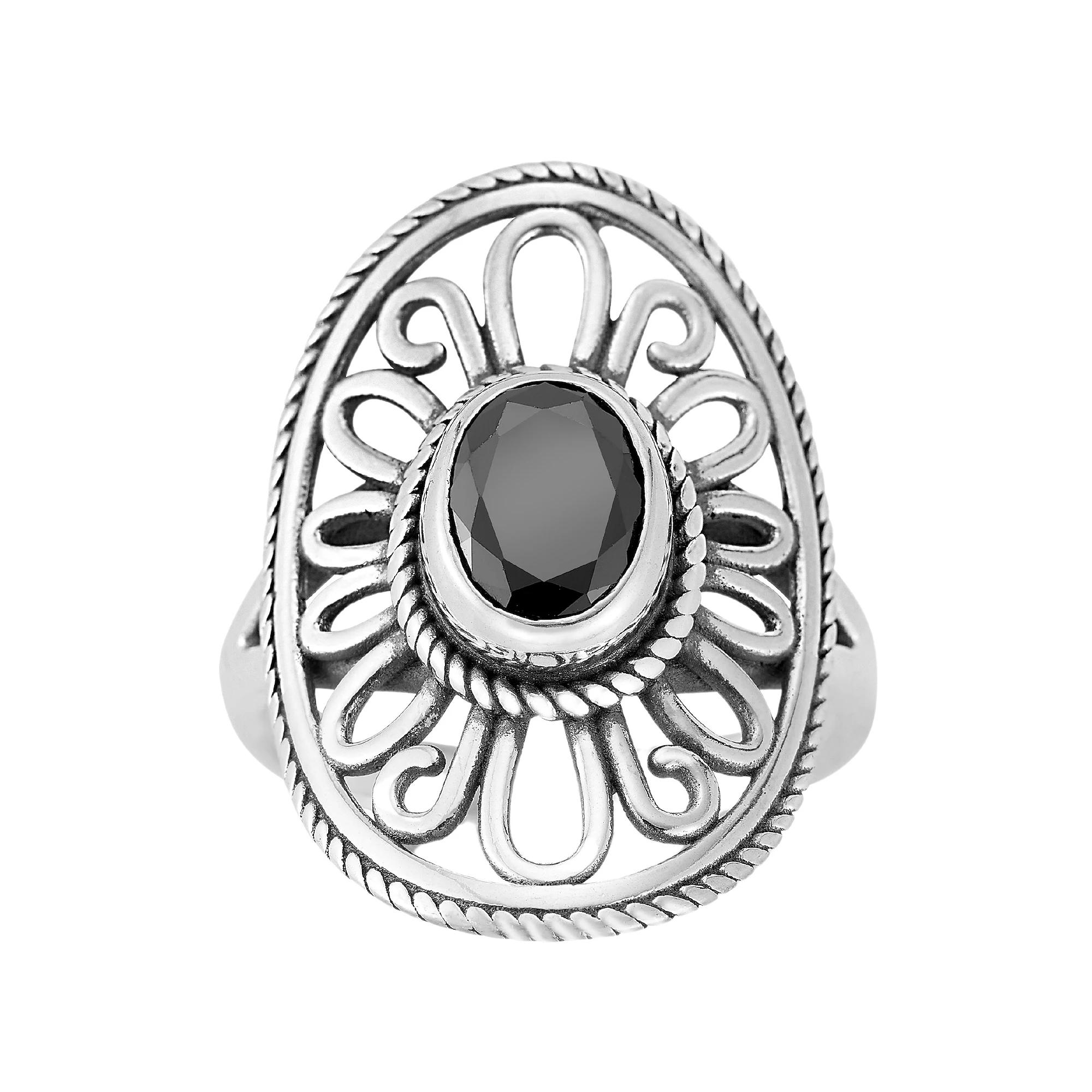 Sunkissed Sterling Sterling Silver Oxidized Cubic Zirconia Floral Ring, Women's, Size: 7, Silver Tone Product Image