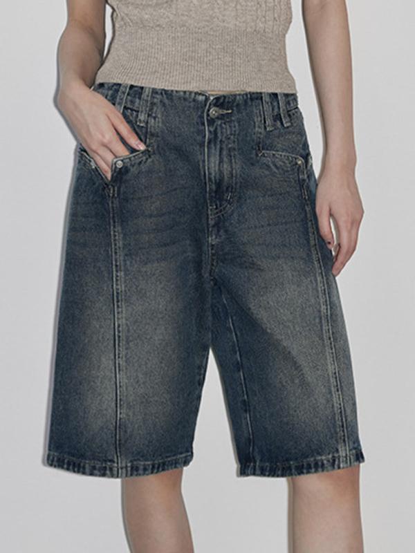 Vintage Washed Aged Denim Shorts Product Image