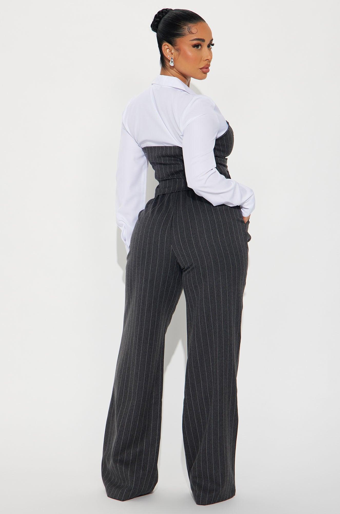 In Attendance Pinstripe Wide Leg Pant Set - Black Product Image