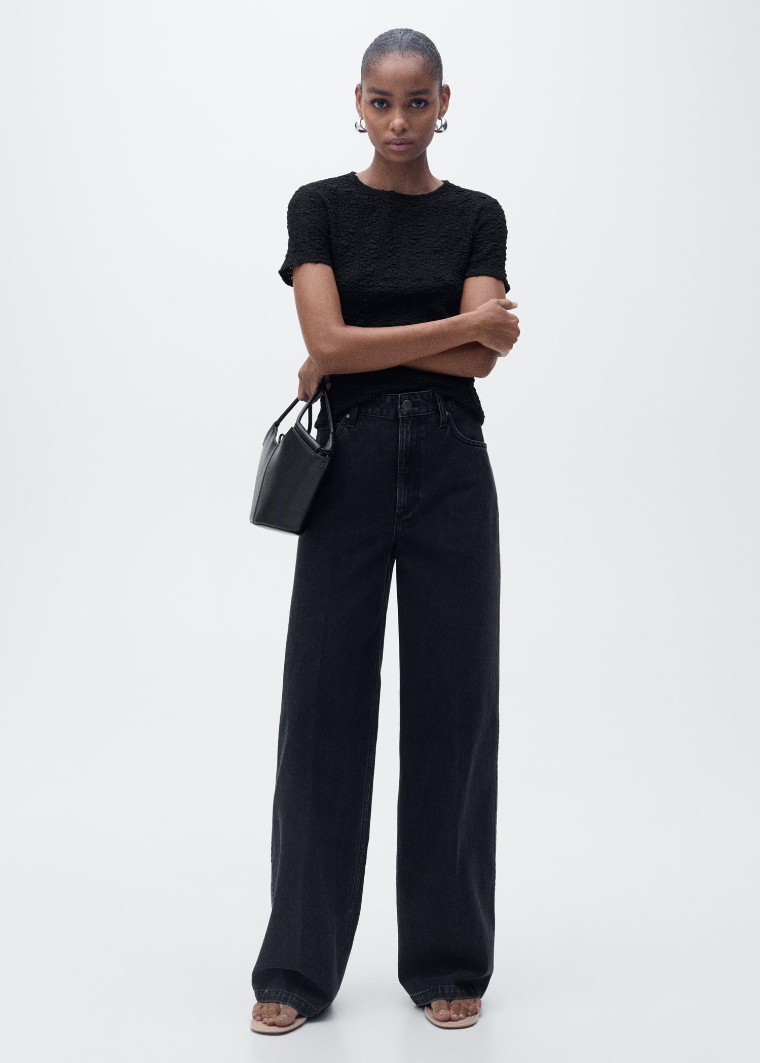 Textured cotton-blend t-shirt - Women | MANGO USA Product Image