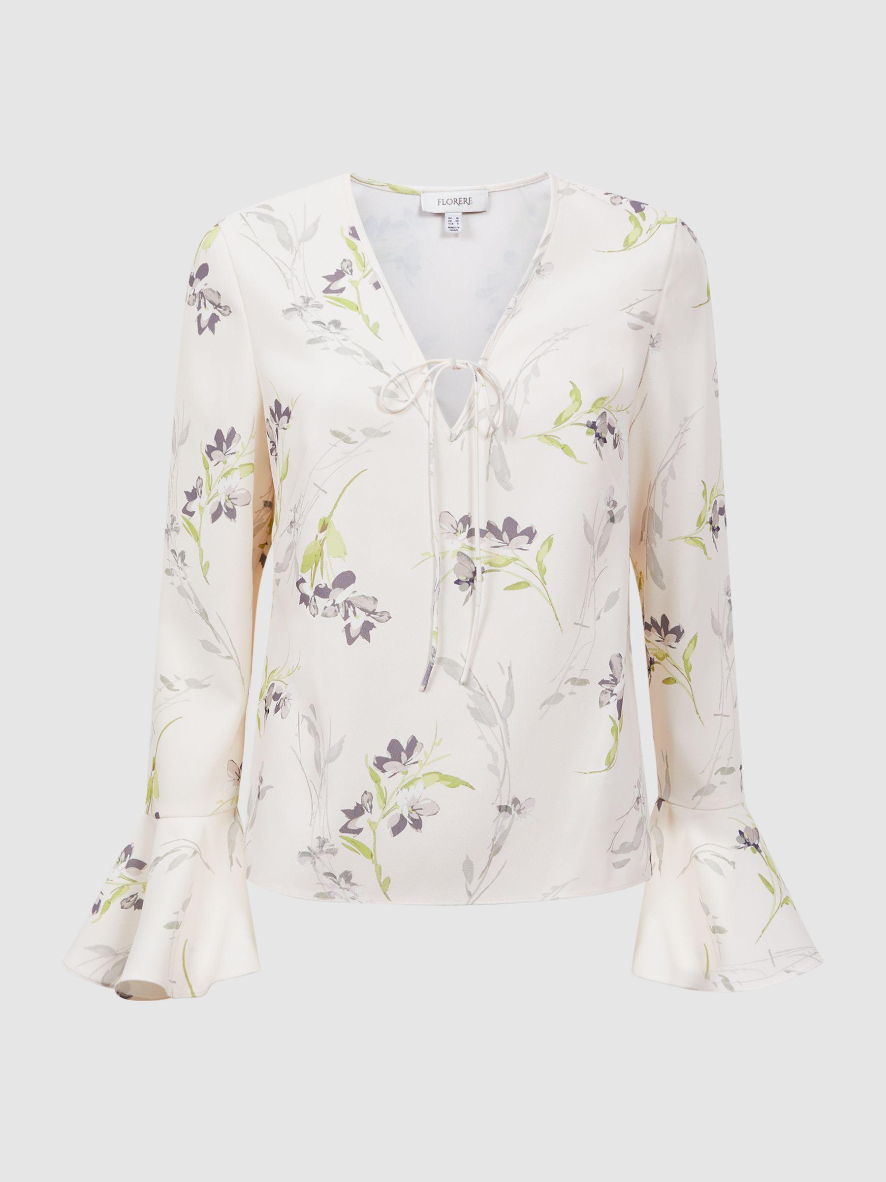 Florere Floral V-Neck Top in Cream Product Image