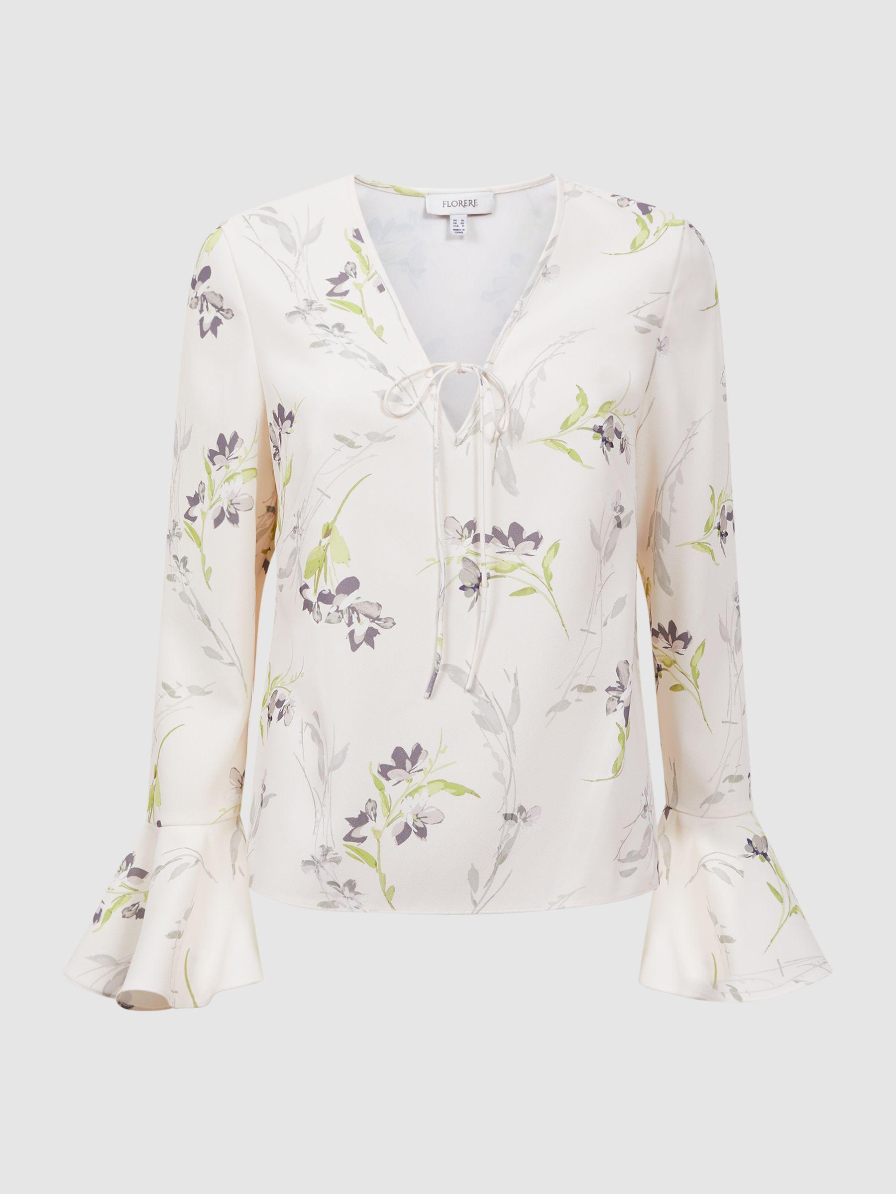 Florere Floral V-Neck Top in Cream Product Image