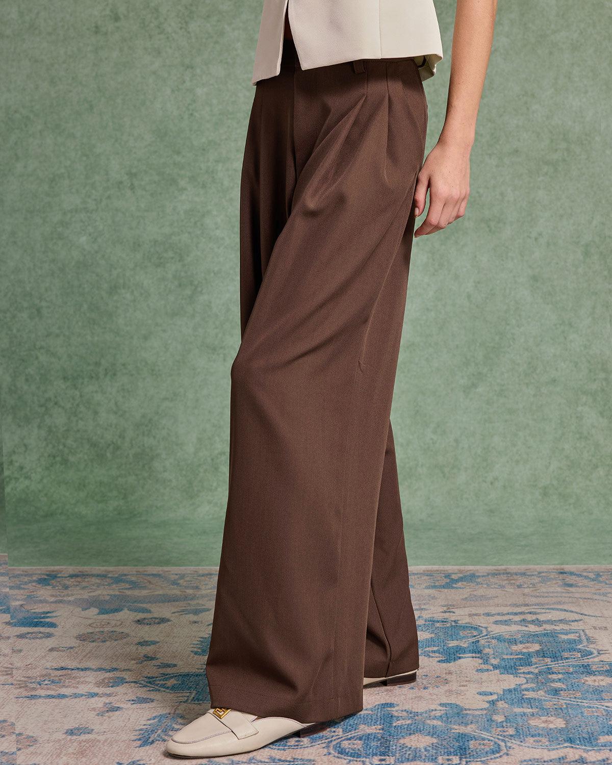 Coffee Ruched Straight Pants Product Image