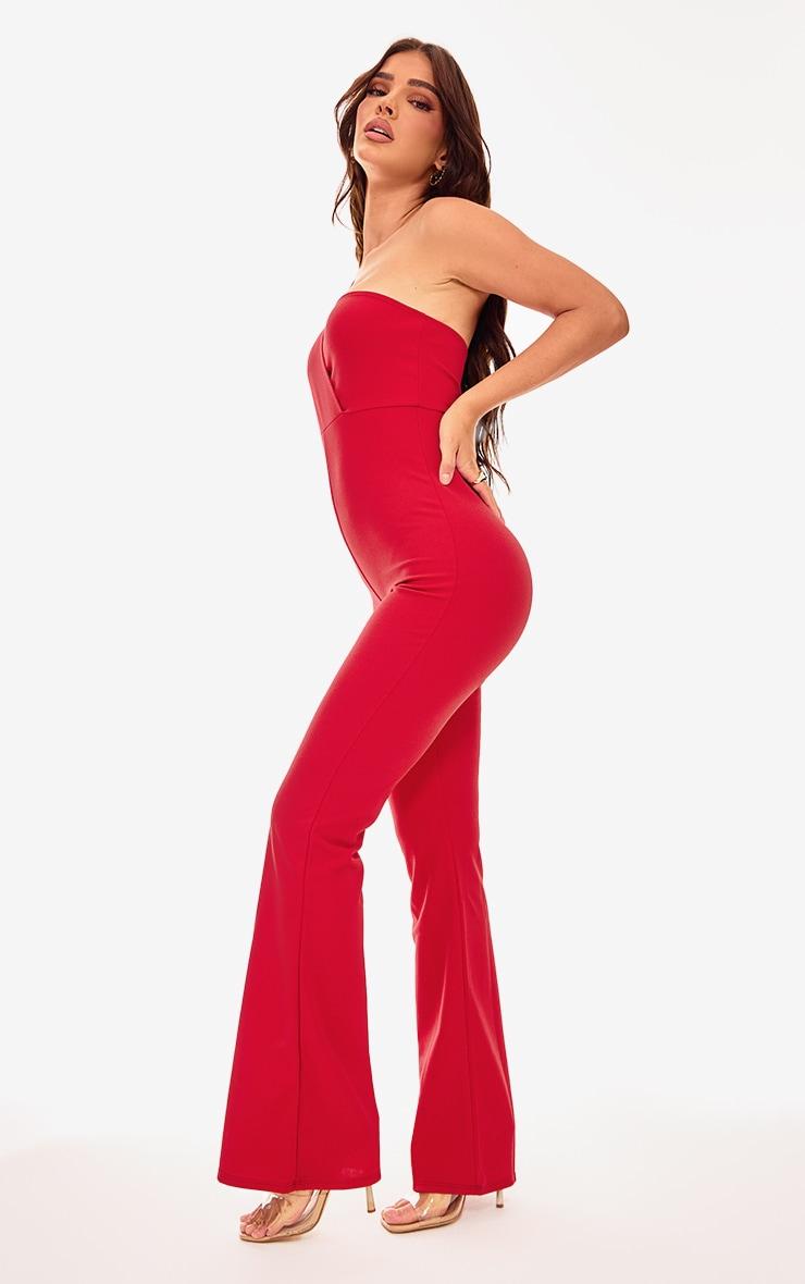 Red One Shoulder Drape Detailed Jumpsuit Product Image