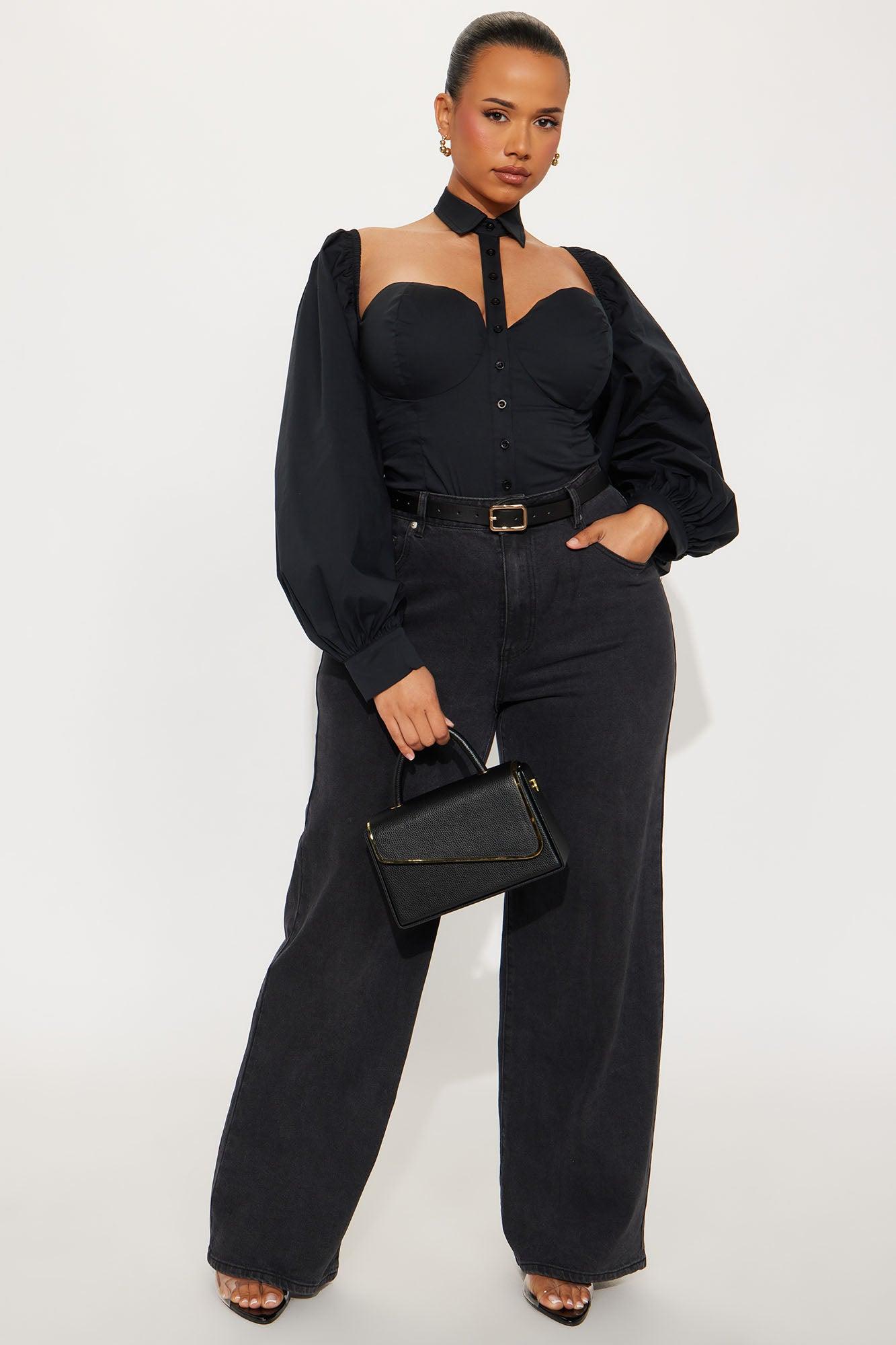 Down To Business Poplin Bodysuit - Black Female Product Image