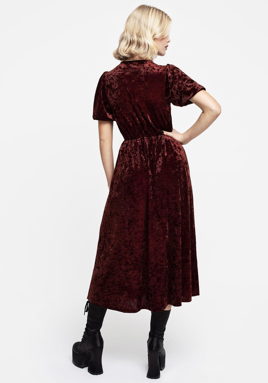 Essence Crushed Velour Button Up Midi Dress Product Image