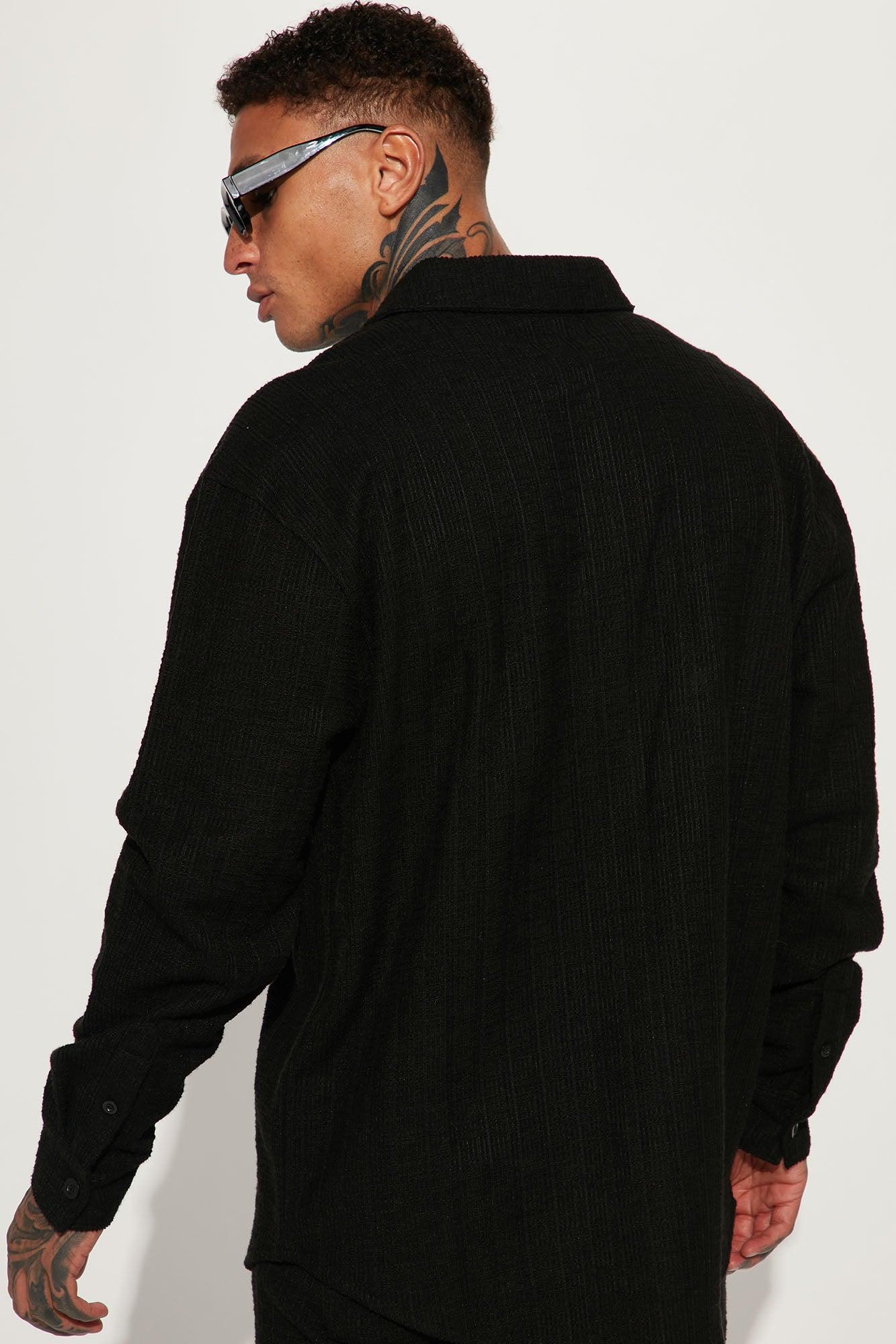 Dean Textured Long Sleeve Button Up Shirt - Black Product Image