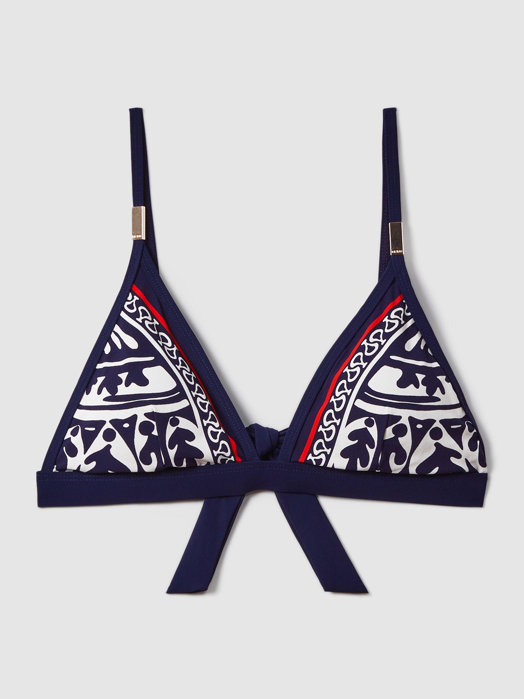 Printed Triangle Bikini Top in Navy/Red Product Image