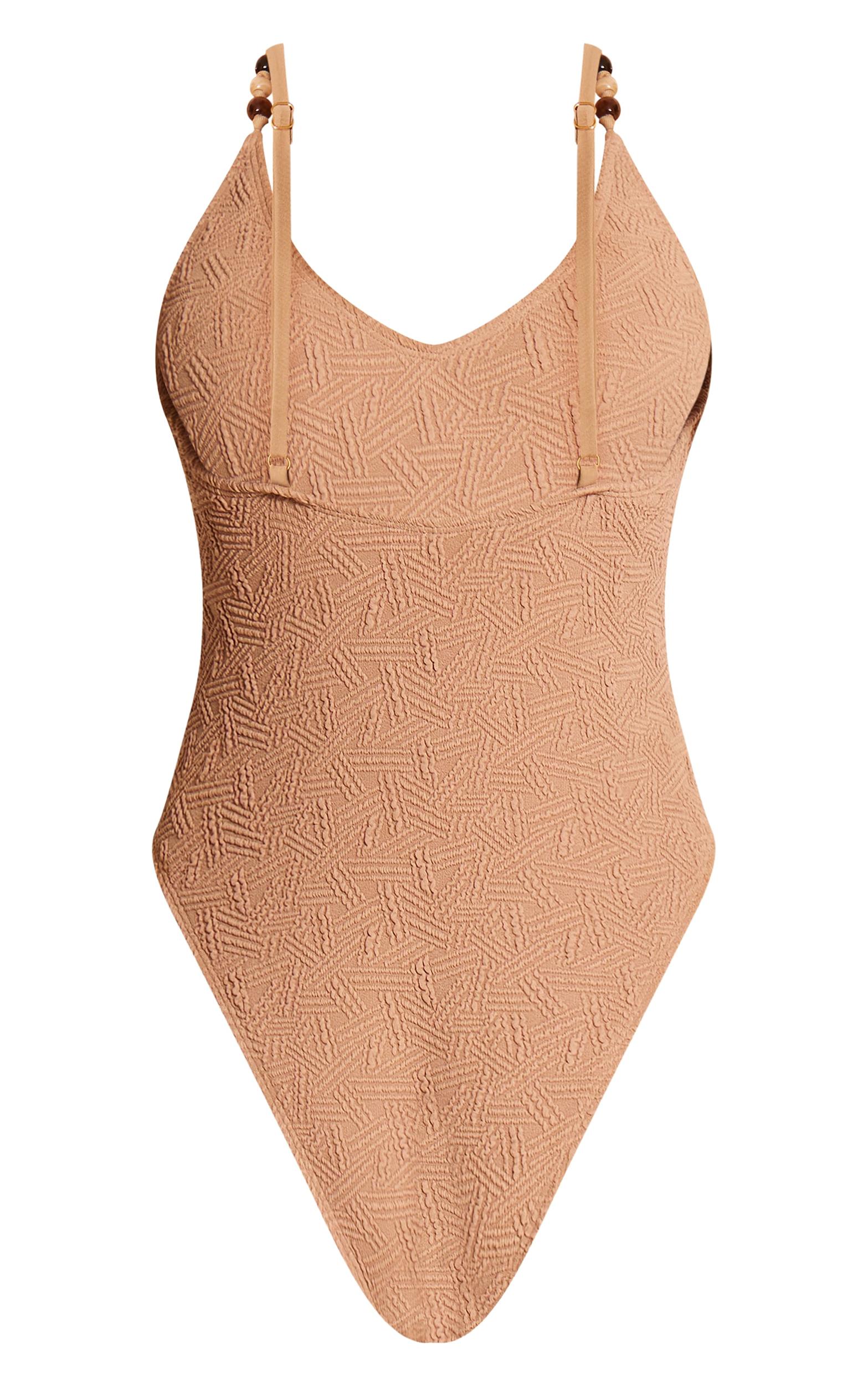 Stone Textured Bead Trim Plunge Swimsuit Product Image