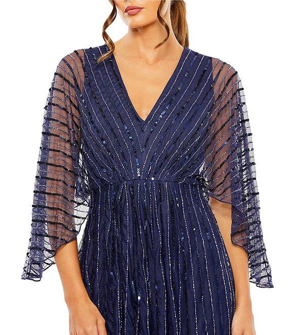 Mac Duggal Beaded Stripe 3/4 Kimono Sleeve V-Neck Gown Product Image