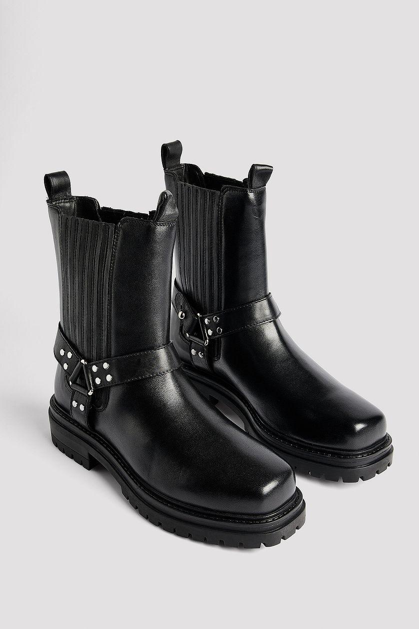 Leather Chunky Biker Boots Product Image