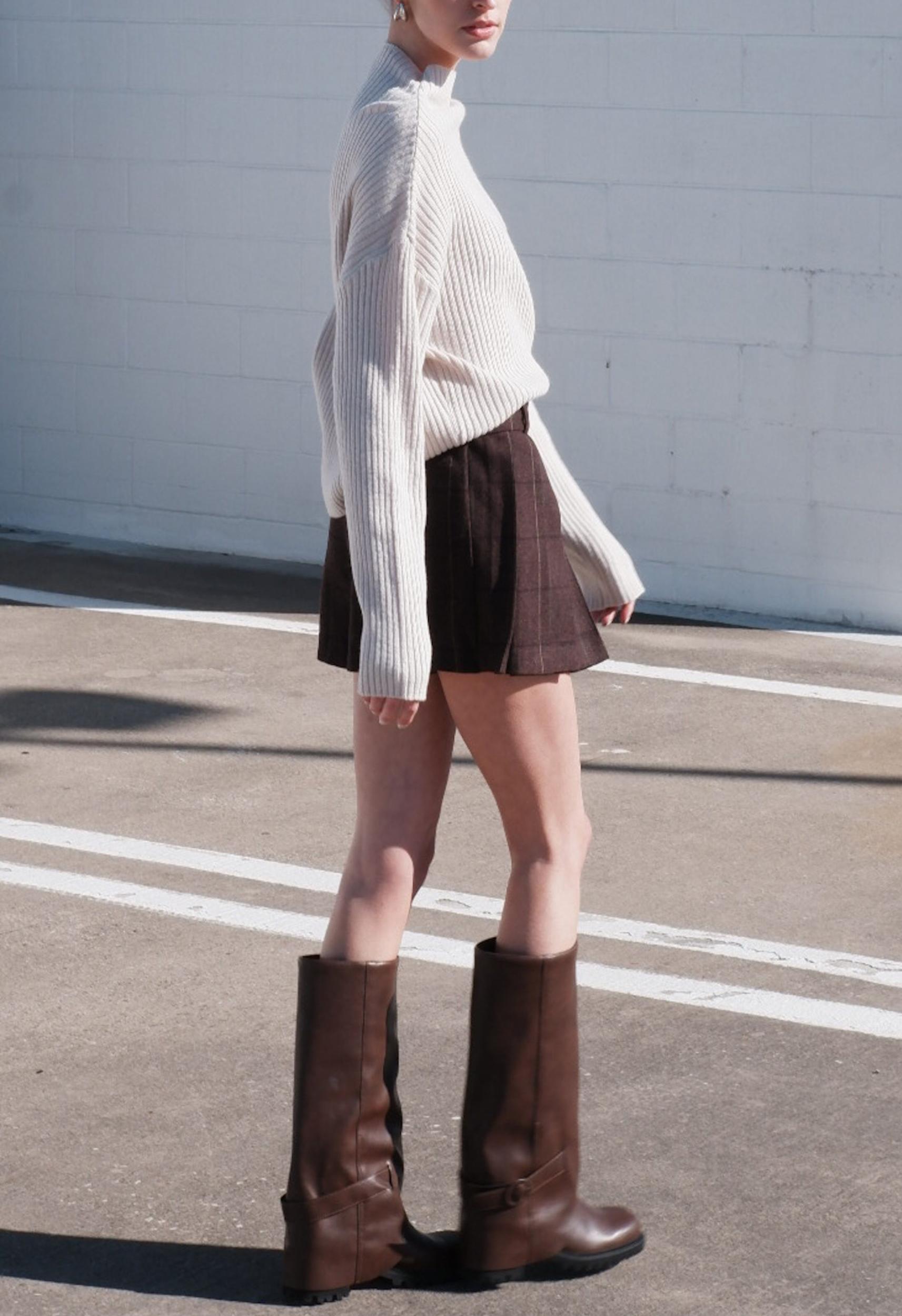 Brown Plaid Buckle Skort Product Image