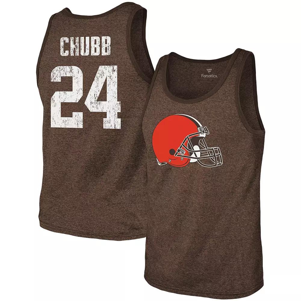 Men's Majestic Threads Nick Chubb Brown Cleveland Browns Name & Number Tri-Blend Tank Top, Size: XL Product Image