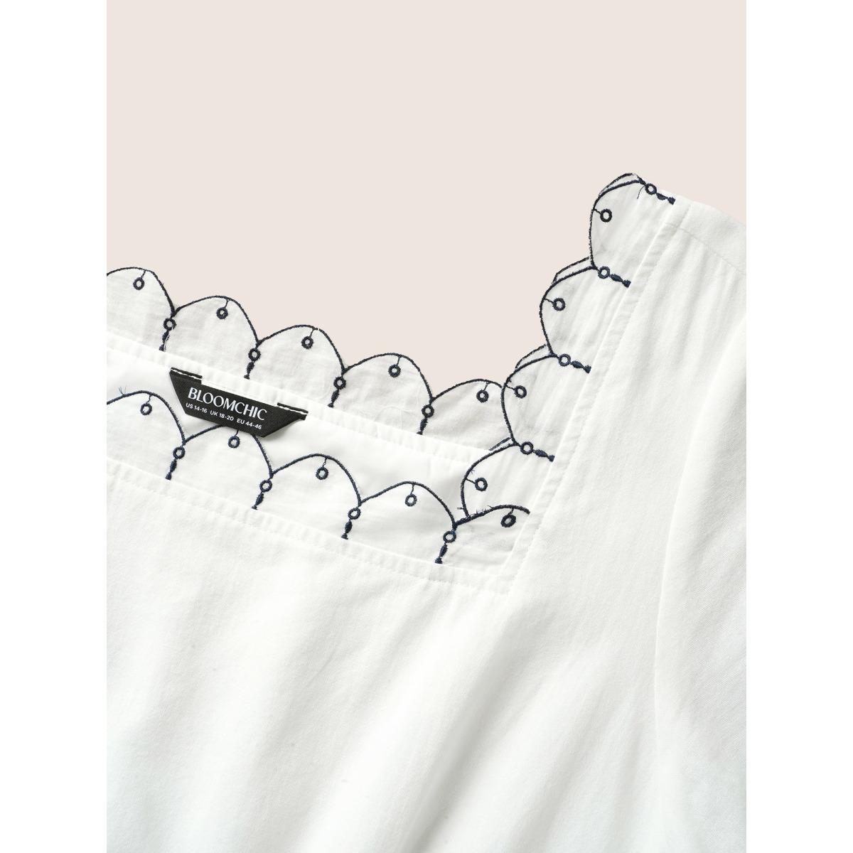 Plus Size Cotton Lace collar Lantern Sleeve Midi Dress Originalwhite Women Elegant Embroidered Lace collar Short sleeve Curvy BloomChic 14-16/1X Product Image