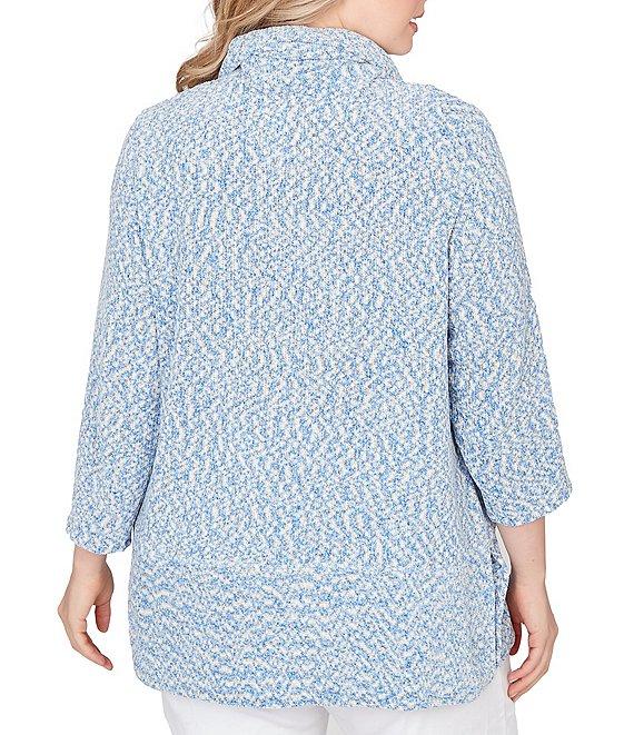 Ruby Rd. Plus Size Chenille Space-Dye Cowl Neck 3/4 Sleeve Top Product Image