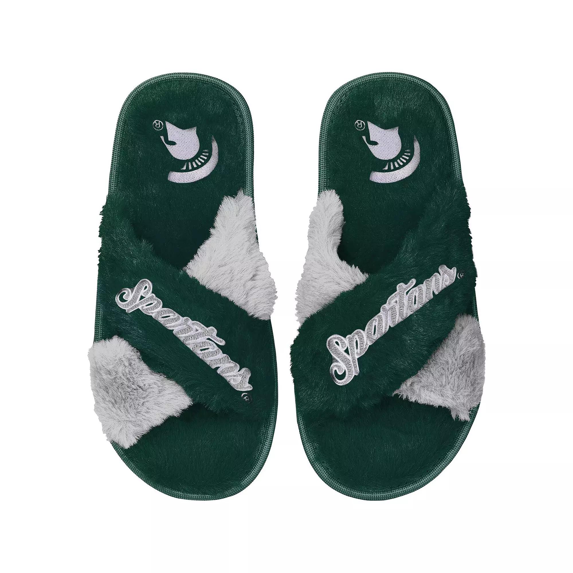 Women's FOCO Green Michigan State Spartans Two-Tone Crossover Faux Fur Slide Slippers, Size: XL Product Image