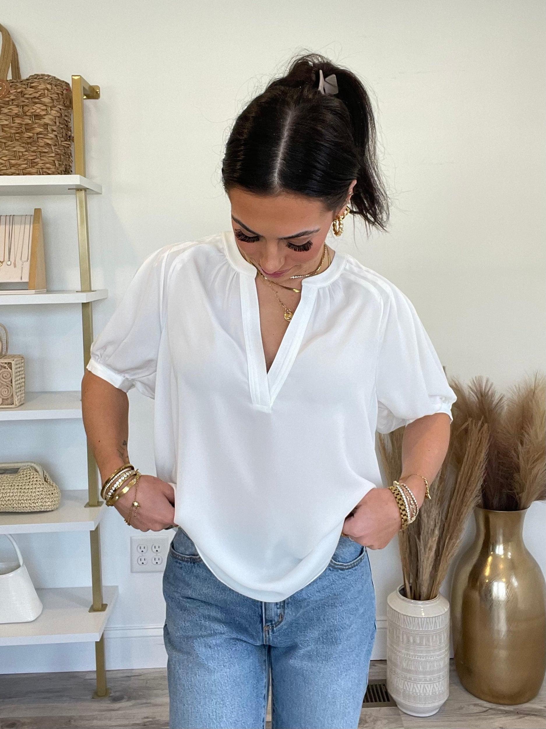 FINAL SALE Reaha Short Sleeve Top | White Product Image