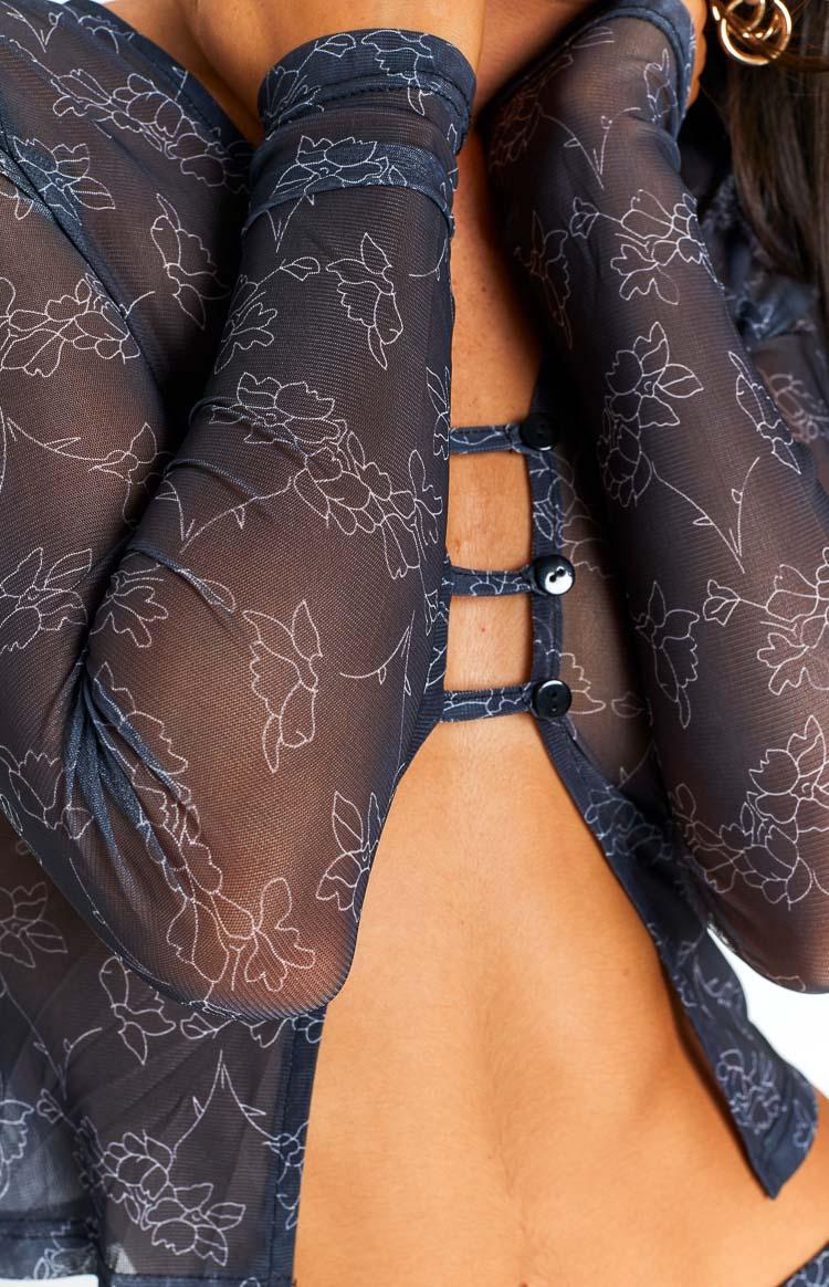Georgia Black Print Mesh Top Product Image