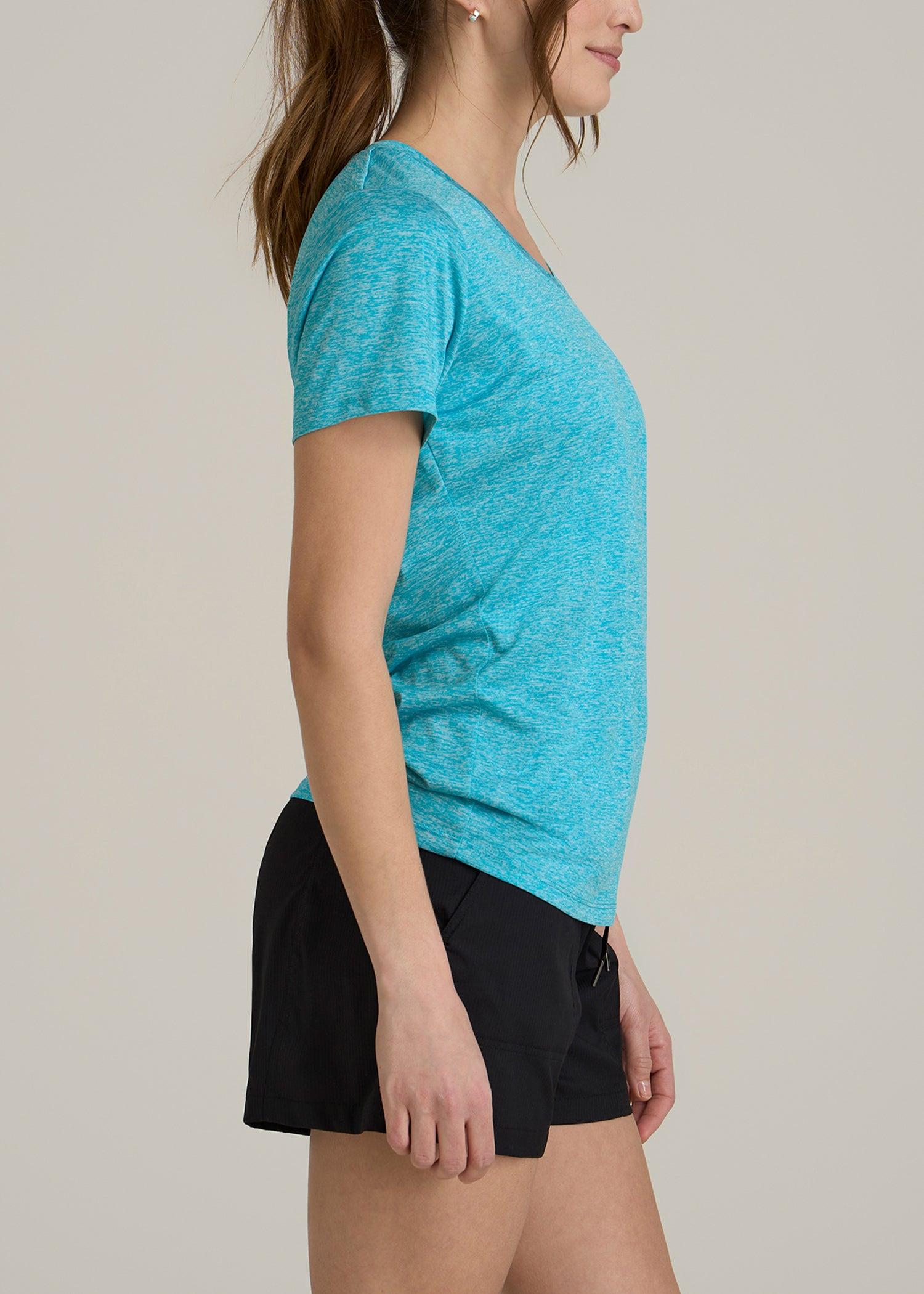 Short Sleeve Active V Neck T-Shirt for Tall Women in Scuba Blue Mix Female Product Image