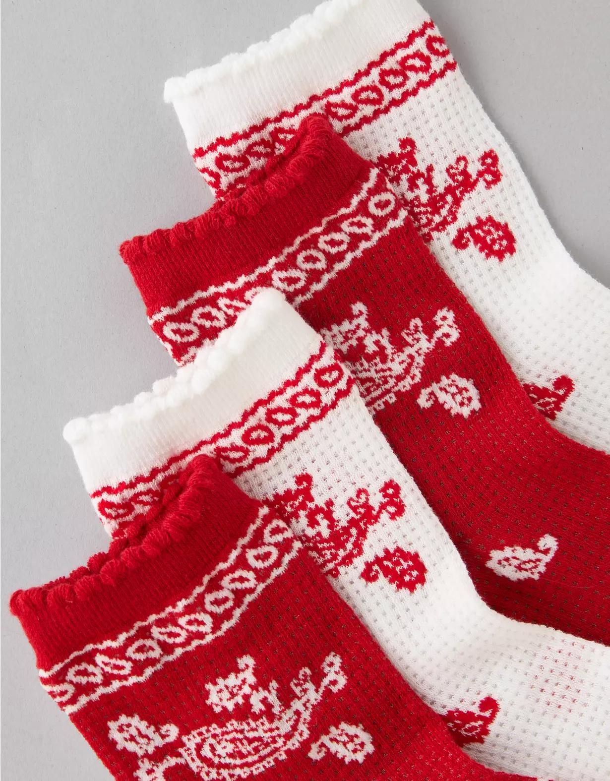 AE Bandana Ruffle Cropped Crew Socks 2-Pack Product Image