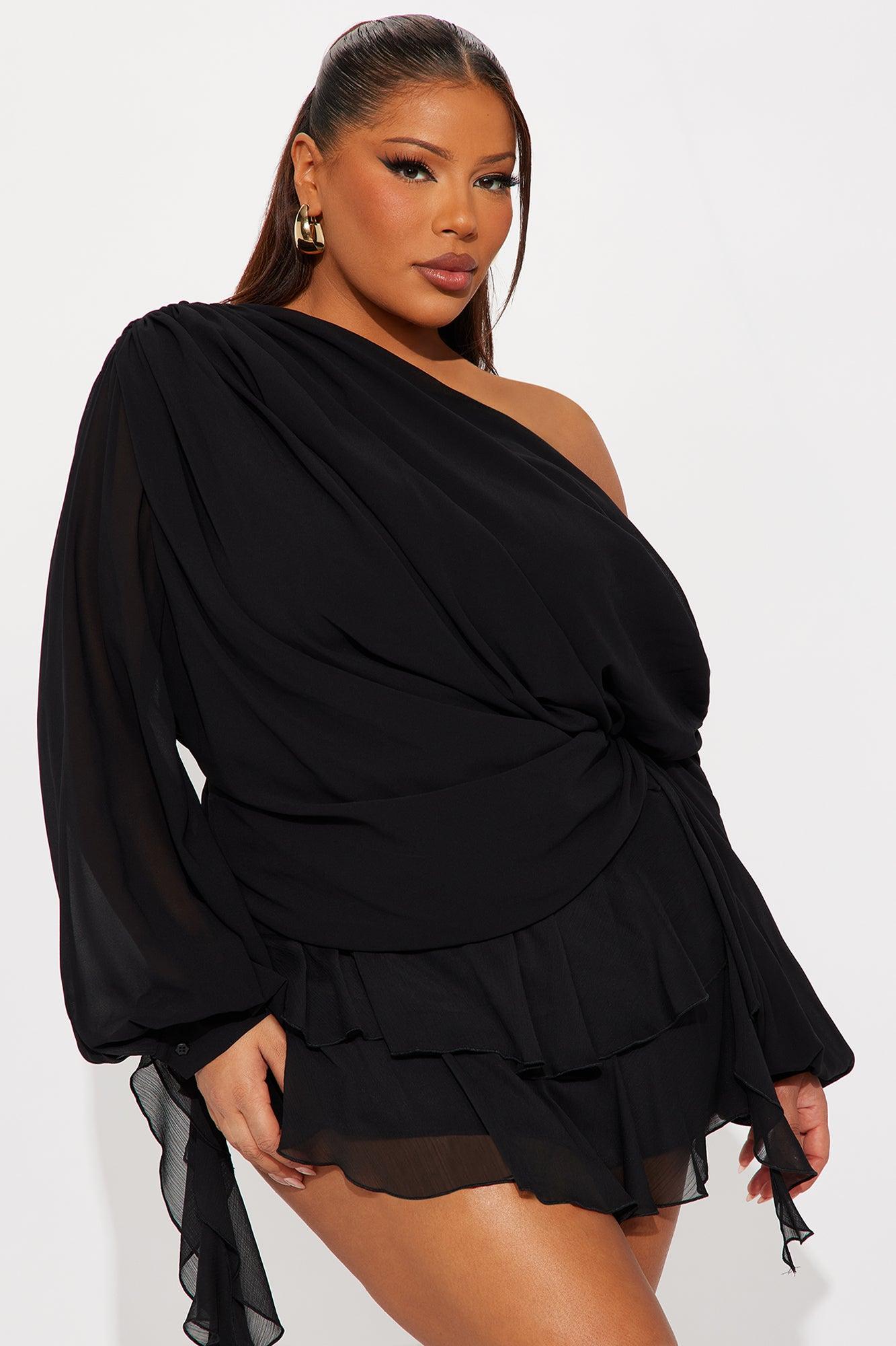 Sneak Peek One Shoulder Chiffon Blouse - Black Female Product Image