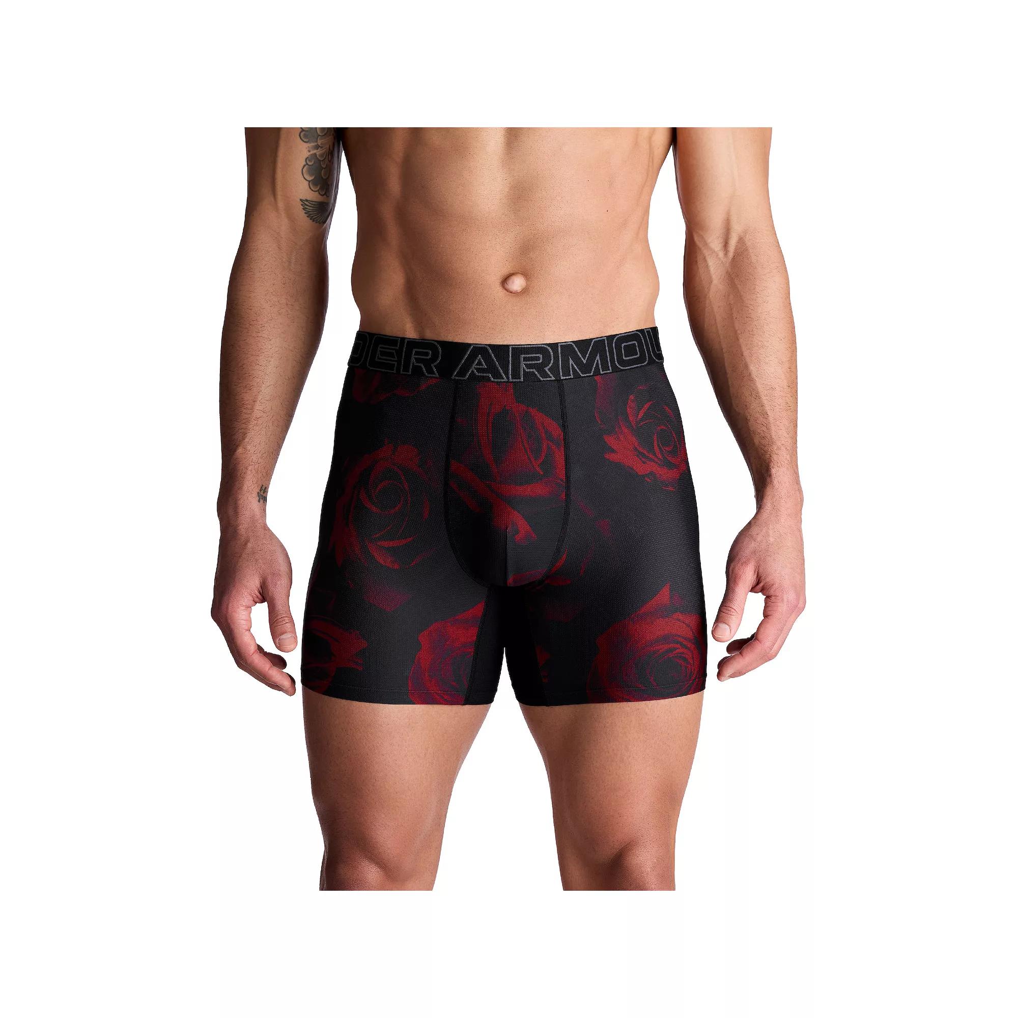 Men's Under Armour 6-Inch Performance Tech Mesh Graphic Boxer Brief, Size: Large, Black Red Product Image