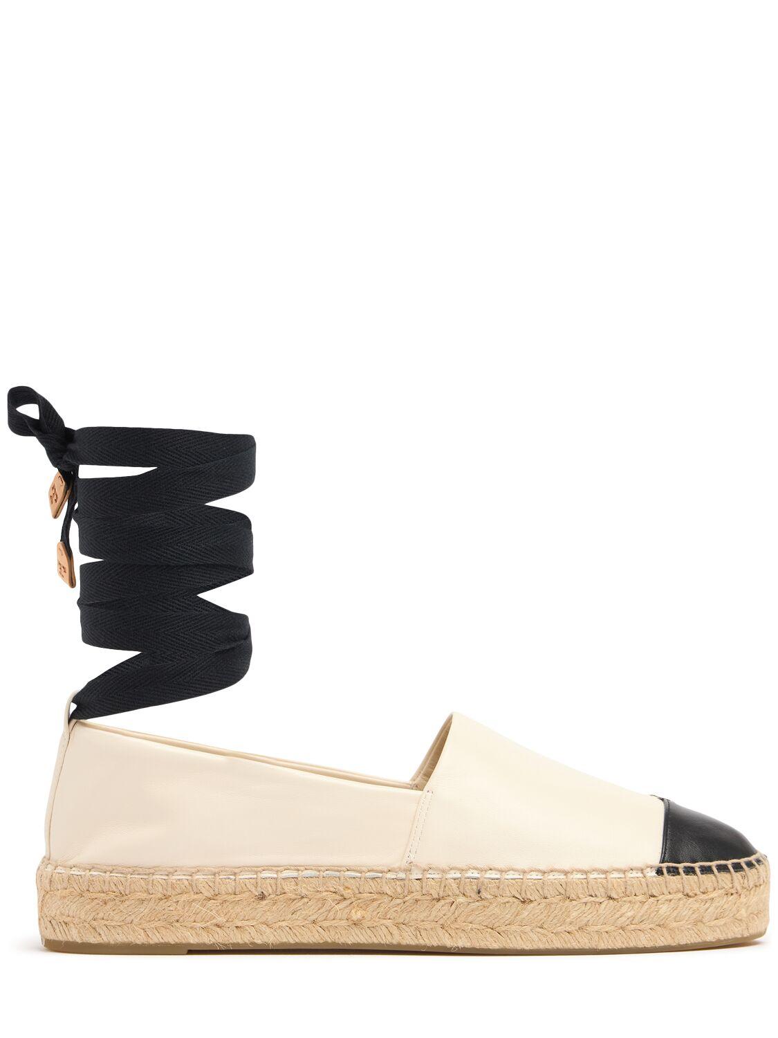 TORY BURCH White Espadrilles With Metallic Logo On The Front And Ankle Strap In Leather Woman Product Image