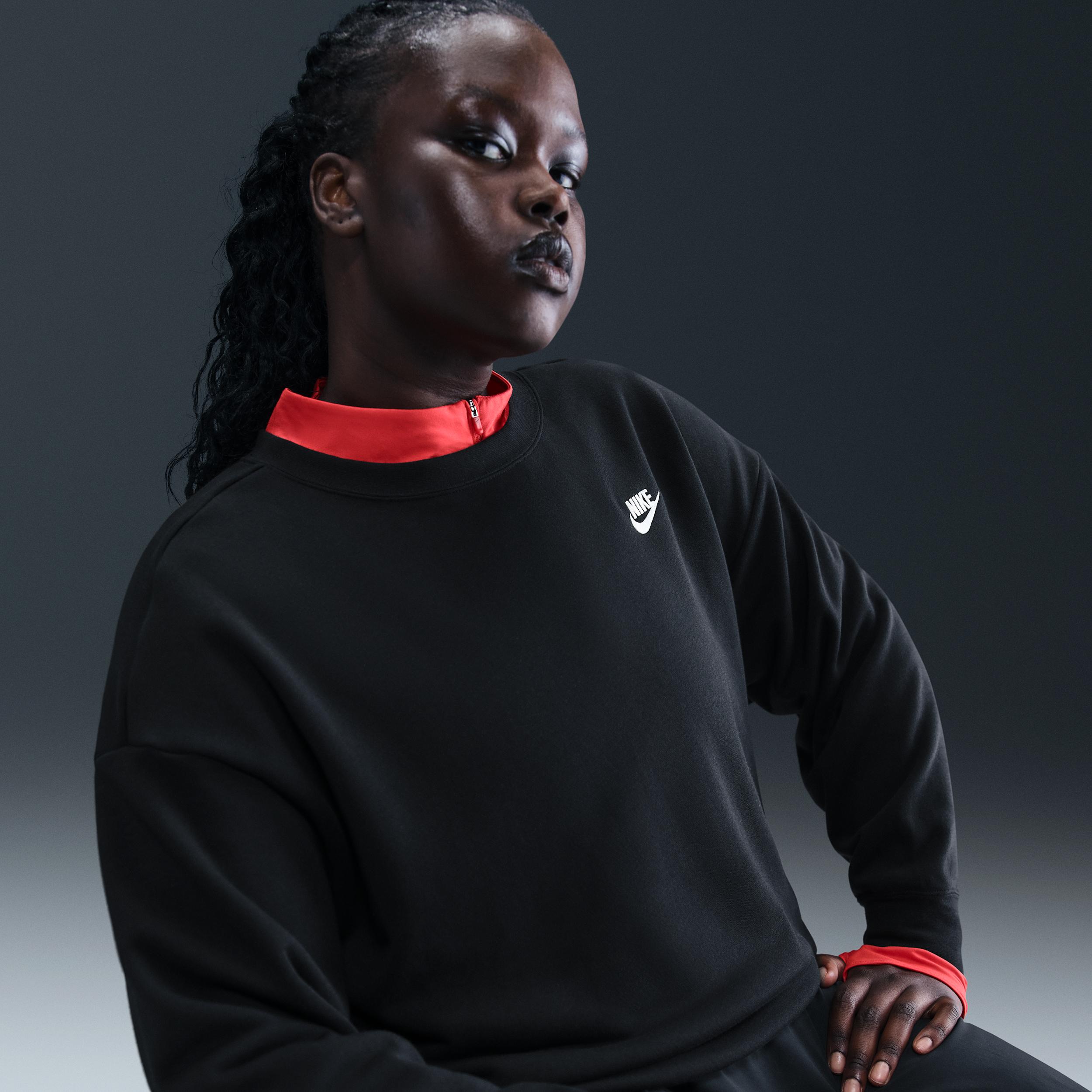 Womens Nike Sportswear Club Fleece Loose Crew-Neck Sweatshirt (Plus Size) | HV2328-010 Product Image