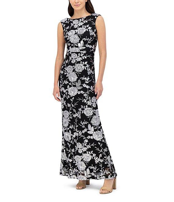 Eliza J Floral Sequin Boat Neck Sleeveless V-Back Gown Product Image