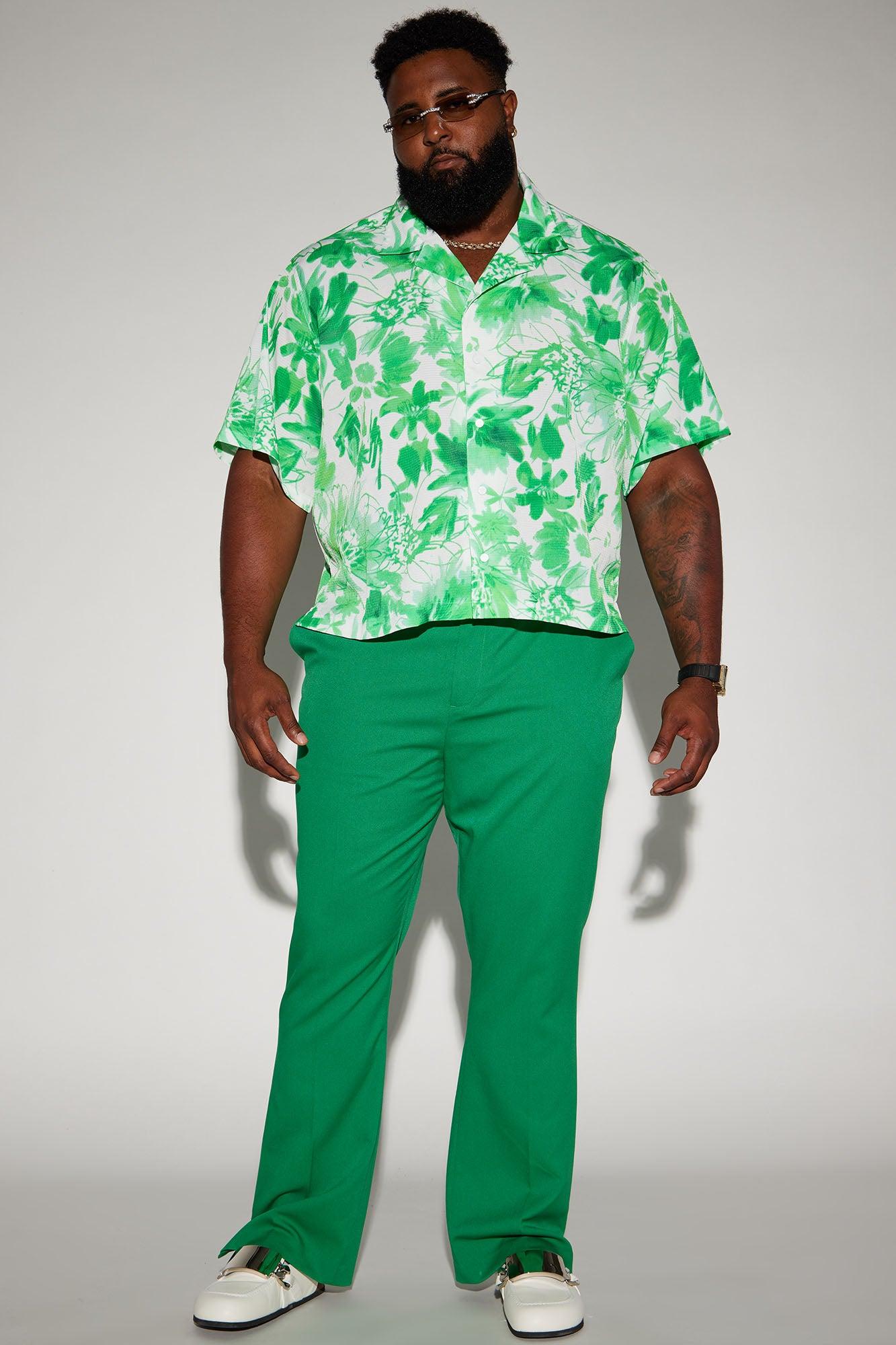 Botanical Cropped Button Up Shirt - Green Product Image