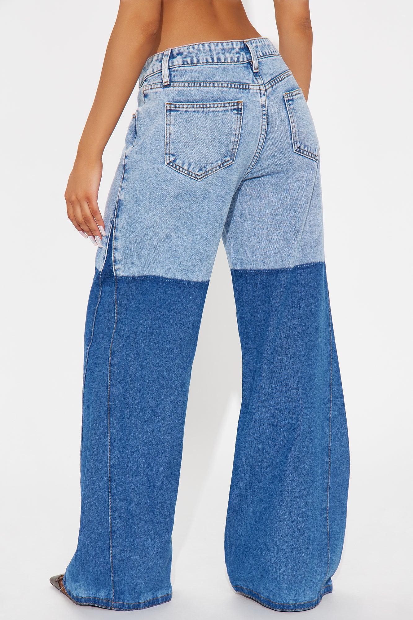 Right Bank Two Tone Wide Leg Jeans - Medium Wash Product Image