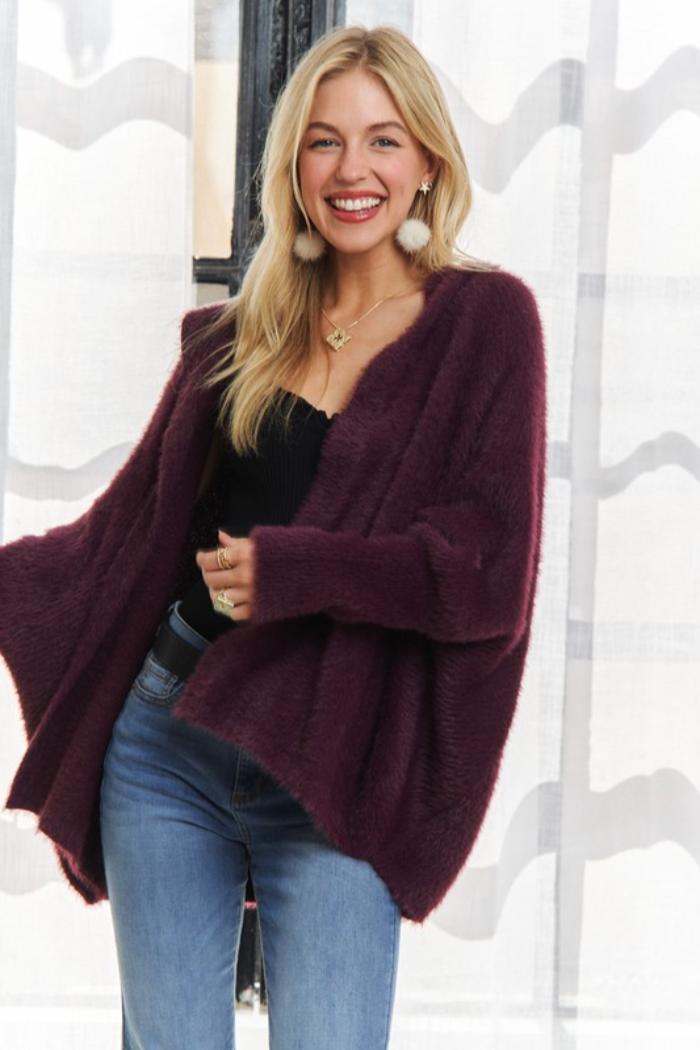 Fuzzy Hooded Cardigan Product Image