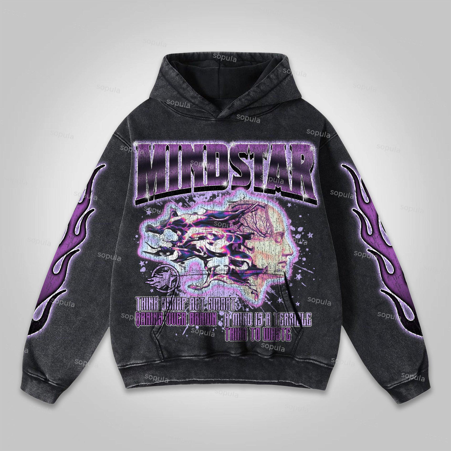 Vintage Angels Descend Graphic Acid Washed Oversized Hoodie Product Image