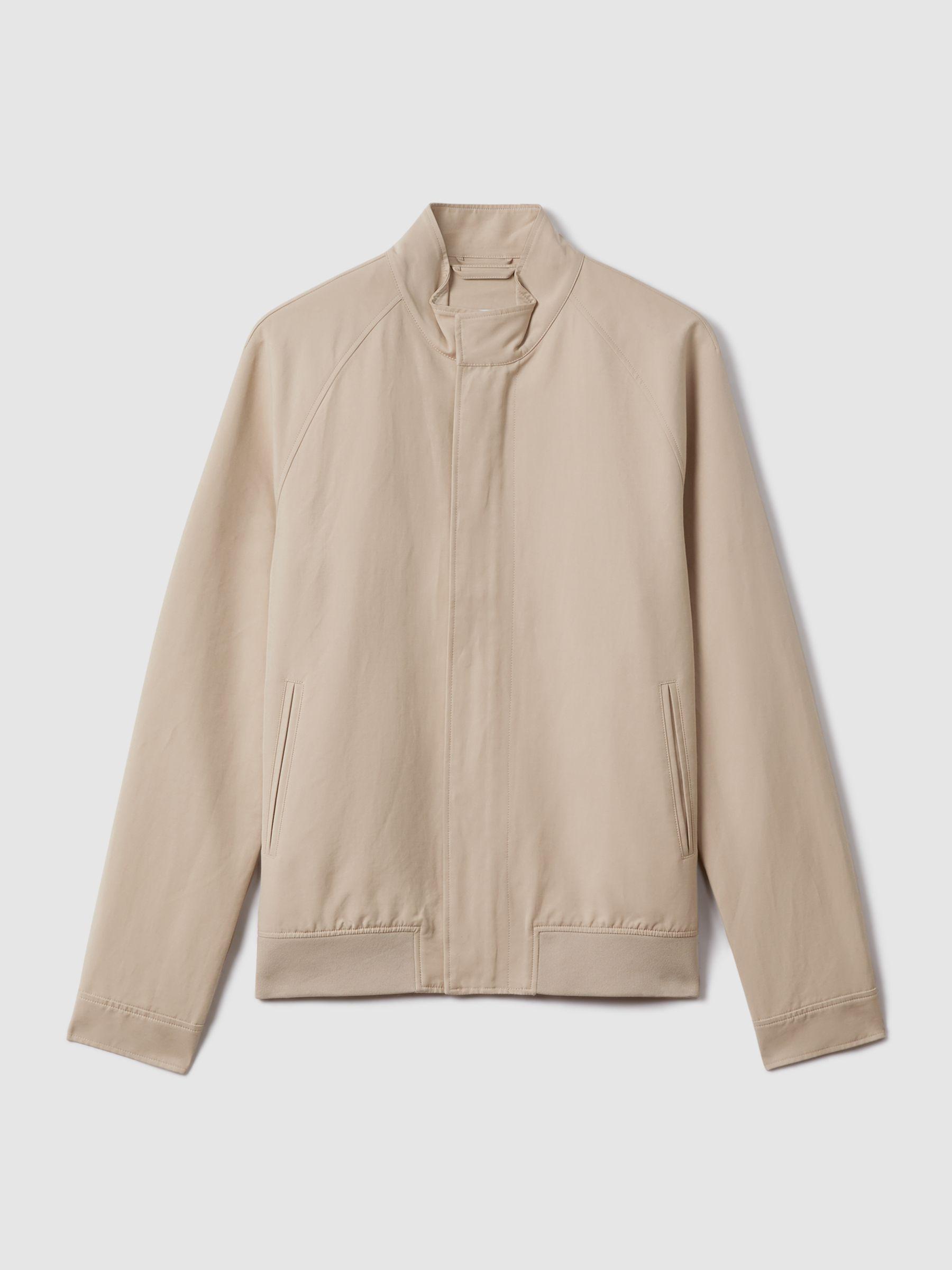 Cotton Blend Zip-Through Jacket in Stone Product Image