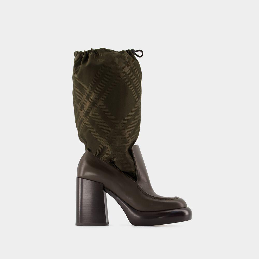 BURBERRY Leather And Nylon Blend Wedge Boots In Multicolor Product Image