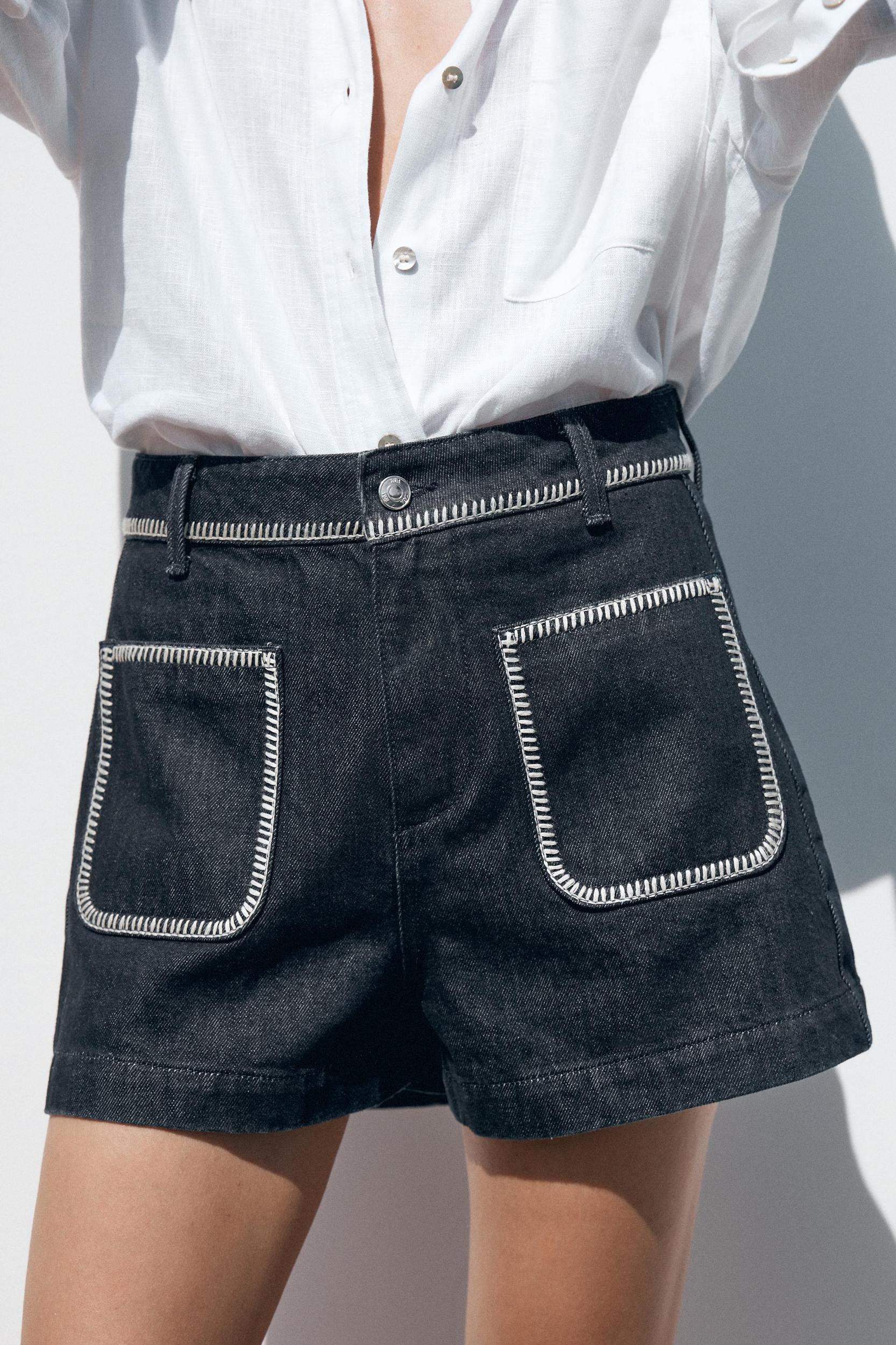 Z1975 EMBROIDERED STITCH DETAIL DENIM SHORTS Product Image