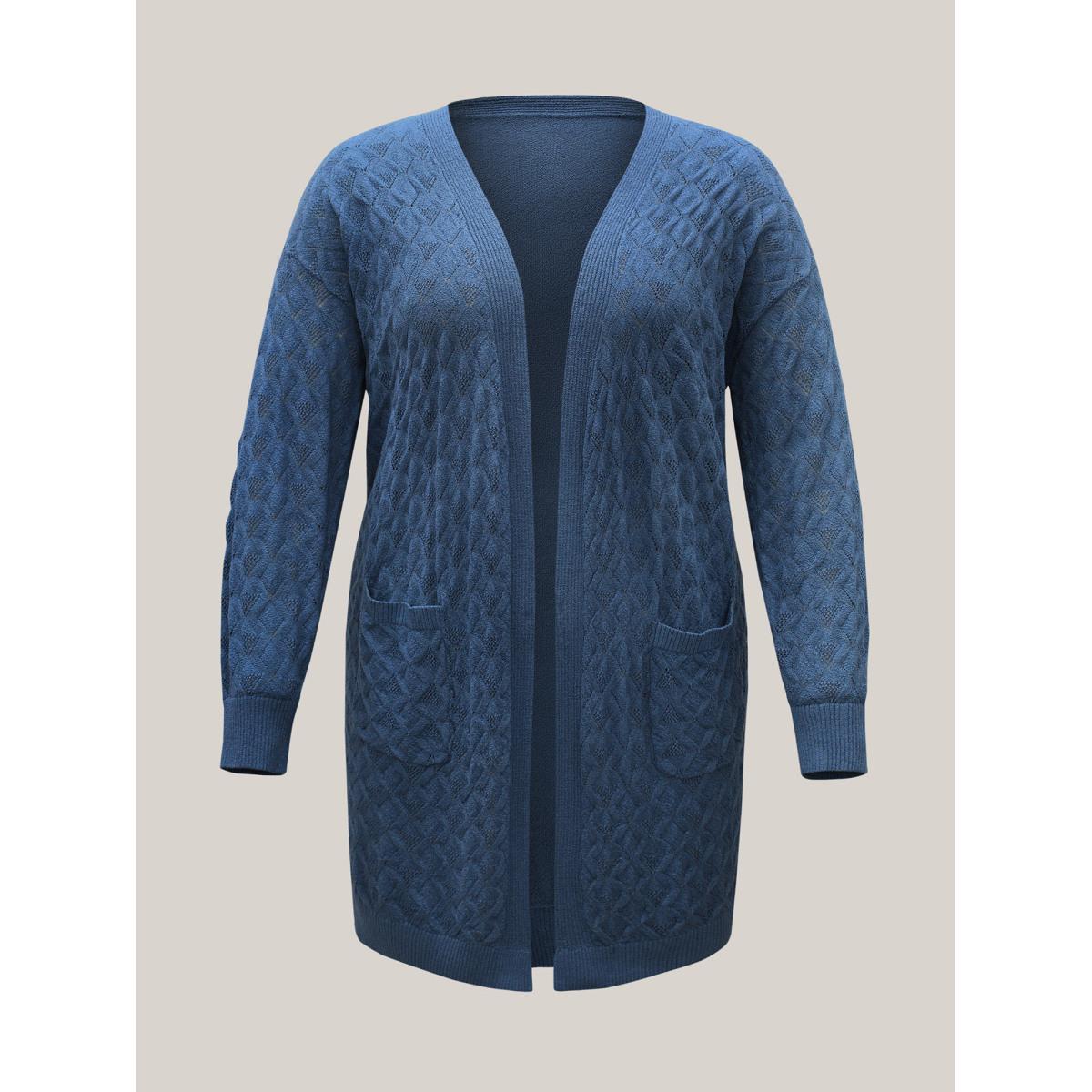 Plus Size Textured Cut-Out Plain Open Front Cardigan Stone Women Casual Loose Long Sleeve Everyday Cardigans BloomChic 18-20/2X Product Image